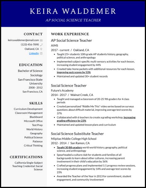 3 Social Science Teacher Resume Examples For 2024