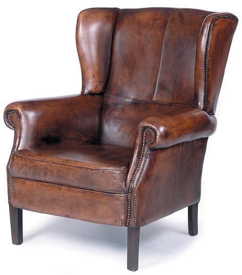 Traditional Wing Back Leather Chair w Nailhead Trim, Wood Legs # ...