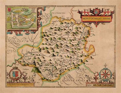 Old Map of Montgomeryshire, Wales, 1611 by John Speed - Powys, Maldwyn ...