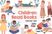 Children reading books set, an Education Illustration by Good Studio
