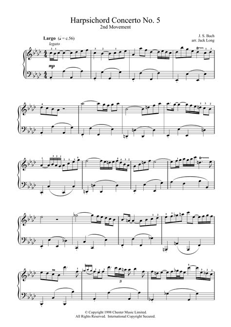 Harpsichord Concerto No. 5 by Johann Sebastian Bach Sheet Music for Piano Solo at Sheet Music Direct