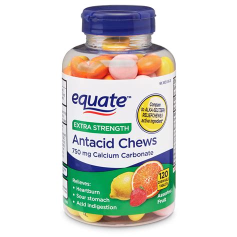 Equate Extra Strength Heartburn + Antacid Relief Chews, Assorted Fruit 120 Ct - Walmart.com