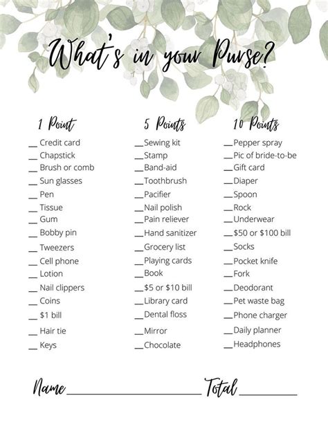 What's in Your Purse Bridal Shower Game (Free Printable) | Printable ...