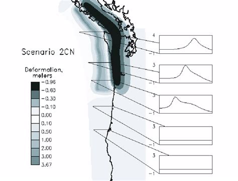 Surface deformation from the least case fault rupture, Scenario 2CN ...