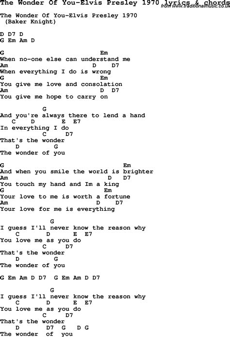 Love Song Lyrics for:The Wonder Of You-Elvis Presley 1970 with chords.