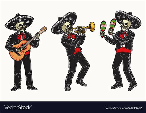 Mariachi skeleton band with musical instruments Vector Image