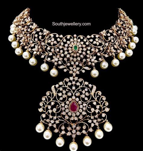 Closed setting diamond necklace with pendant - Indian Jewellery Designs