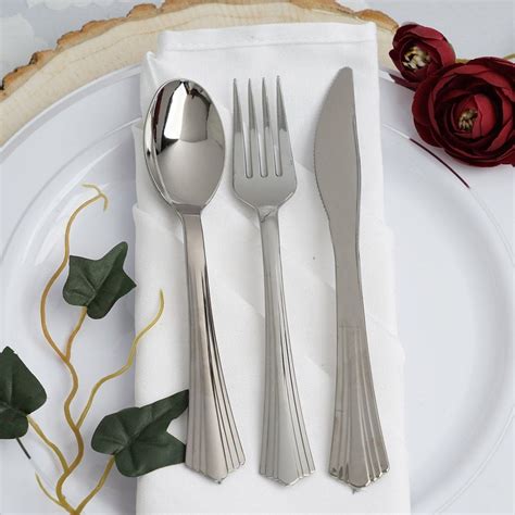 Disposable Plastic Cutlery Set | 7" | 75 Pack | Silver | Classic Design ...