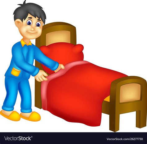 Funny boy with bed cartoon Royalty Free Vector Image