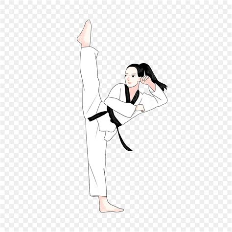 Taekwondo Kick Flat Wind Vector Hand Drawn Cartoon Character Girl, Taekwondo, Black Belt ...