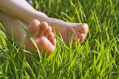 Closeup Of A Womans Bare Feet Laying In The Grass Stock Photo - Download Image Now - iStock