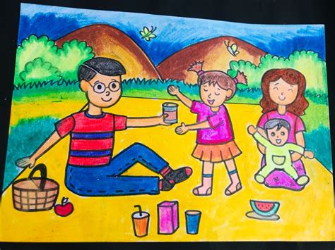 a drawing of a family having a picnic