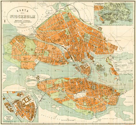 Old map of Stockholm in 1893. Buy vintage map replica poster print or ...