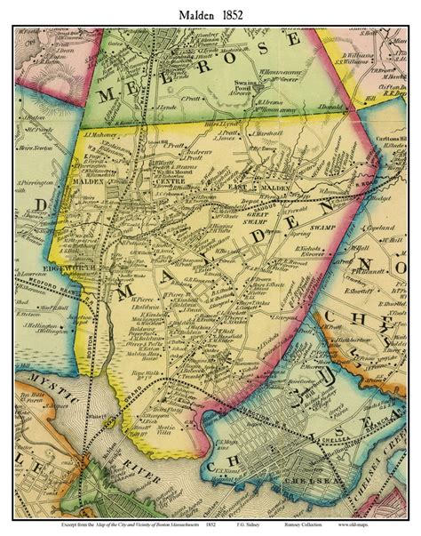 Malden, Massachusetts 1852 Old Town Map Custom Print - Boston Vicinity ...