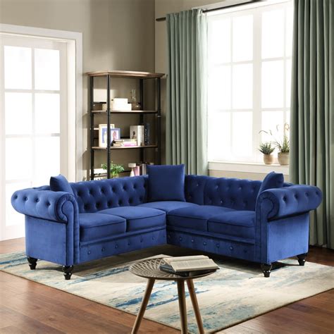 80'' Modern Chesterfield Sofas with 3 Pillows, Upholstered Velvet ...