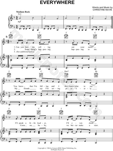 Fleetwood Mac "Everywhere" Sheet Music in F Major (transposable ...