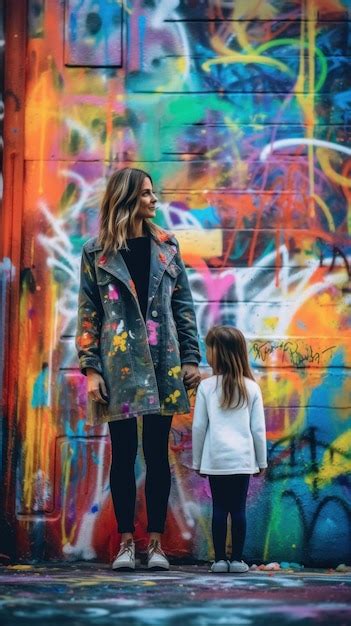 Premium AI Image | A woman and a little girl standing in front of a graffiti wall Generative AI ...