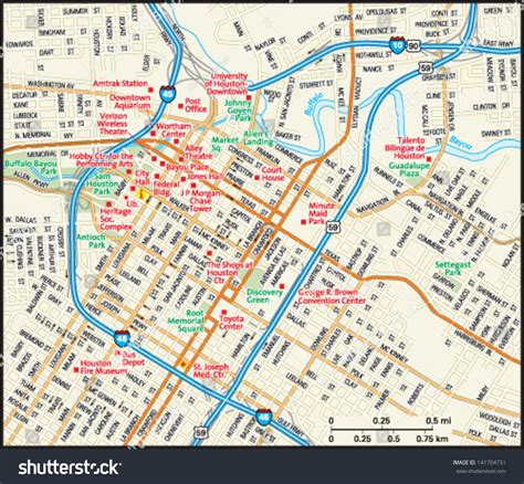 Houston, Texas Downtown Map Stock Vector 141704731 : Shutterstock