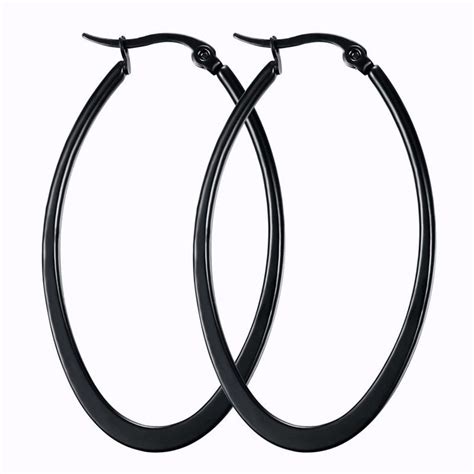 Unique Black Stainless Steel Big Oval Hoop Earrings Women's Jewelry Anti-Allergy | Black hoops ...