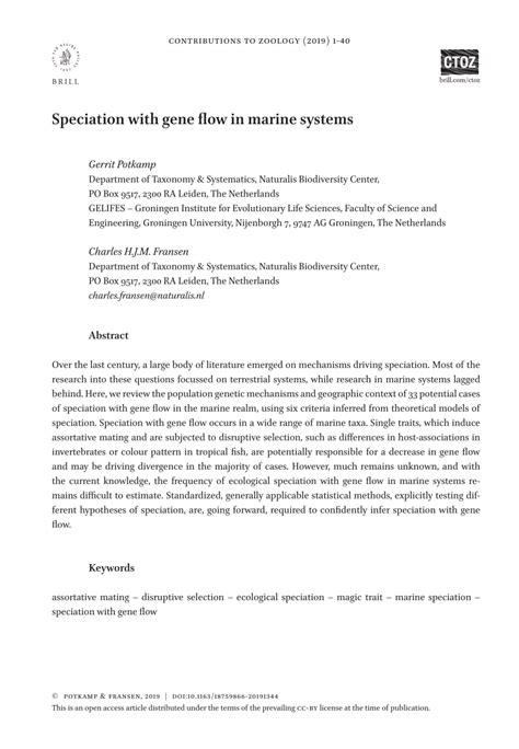 (PDF) Speciation with gene flow in marine systems