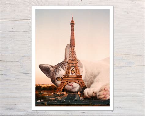 Paris Cat Art Print Eiffel Tower Print Paris Wall Art Cat | Etsy