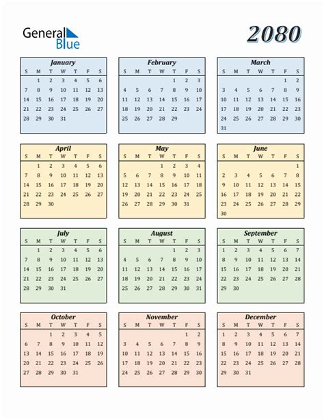 Free 2080 Calendars in PDF, Word, Excel