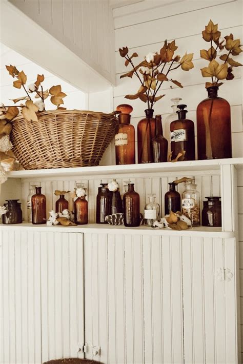 Amber Bottles & Cotton Fall Decor - Liz Marie Blog