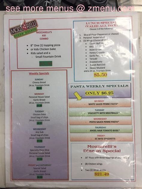 Online Menu of MozzarelliÕs Pizza & Gelato Restaurant, El Centro, California, 92243 - Zmenu