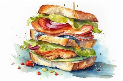 Premium AI Image | There is a watercolor painting of a sandwich with ...