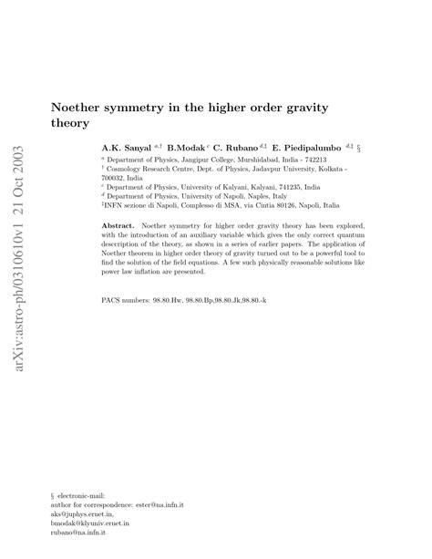 (PDF) Noether symmetry in the higher order gravity theory