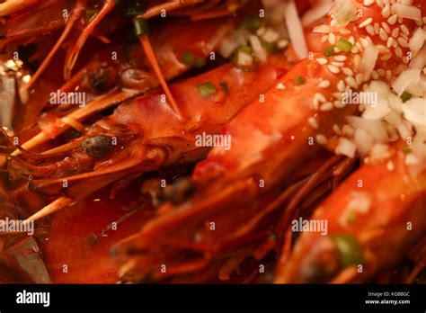 Big king fried prawns. Close-up photo. Macro photography. Food concept background Stock Photo ...