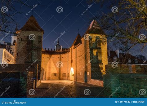 Medieval Warsaw Barbican at Night Stock Photo - Image of architecture ...