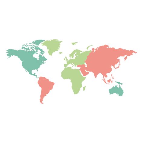 Colored continents world map - Transparent PNG & SVG vector file