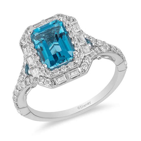 Enchanted Disney Cinderella London Blue Topaz and 3/4 CT. T.W. Diamond Double Frame Engagement ...