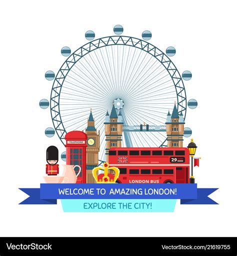 Cartoon london sights and objects Royalty Free Vector Image