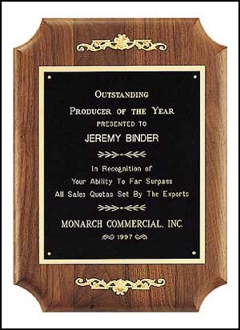 Solid Walnut Recognition Award Plaque, Laser Engraved