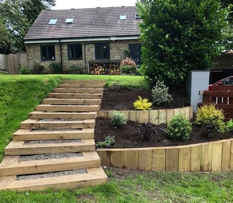 Railway sleepers steps and landscaping