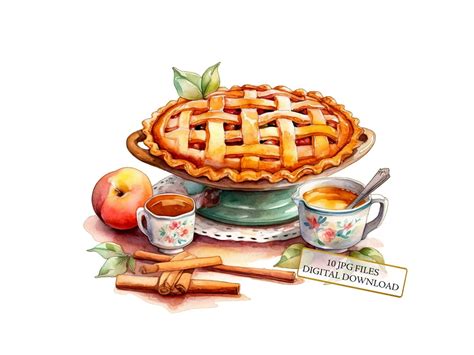 Grandma's Peach Pie Clipart Bundle 10 High Quality Watercolor Jpgs ...