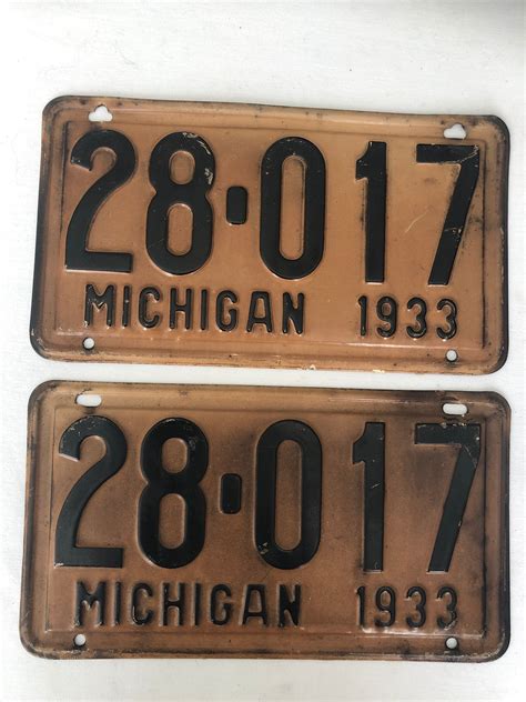 Vintage 1933 Michigan License Plates Set of 2 | Etsy