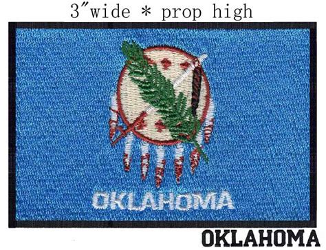 Oklahoma Flag embroidery patch 3" wide shipping/seven eagle feathers /skin shield /love of peace ...