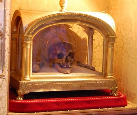 Relic skull and reliquary of Saint Ivo of Kermartin (also St. Yves or St. Ives), (1253–1303) in ...