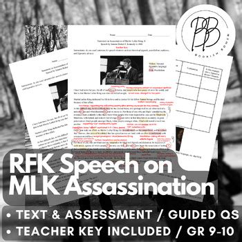 High School - RFK Speech on MLK Assassination - Text and Analysis Questions