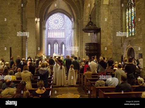 St Malo cathedral - a church service in the interior of St. Malo ...