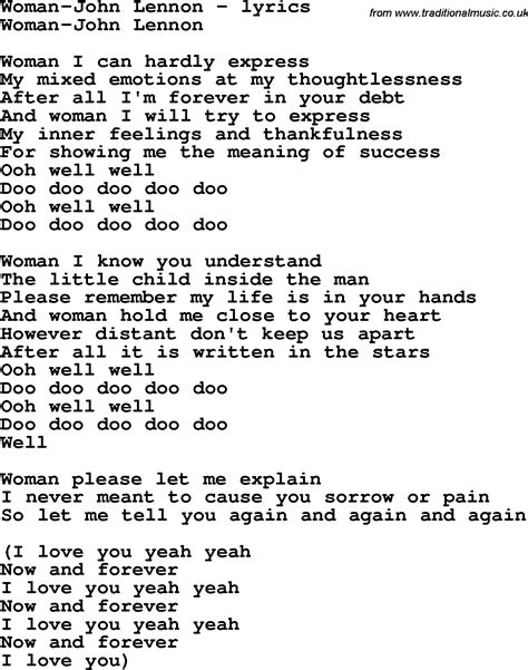 Love Song Lyrics for:Woman-John Lennon