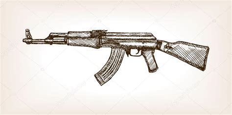 Ak rifle hand drawn sketch vector illustration Stock Vector Image by ...