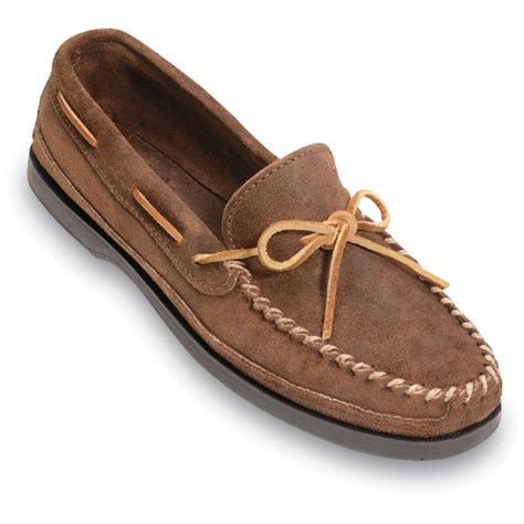 Men's Minnetonka Moccasins Double Bottom Hardsole Moc, Brown - 95316 ...