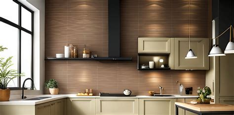 Textured kitchen wall tiles in brown color | Beautiful Homes