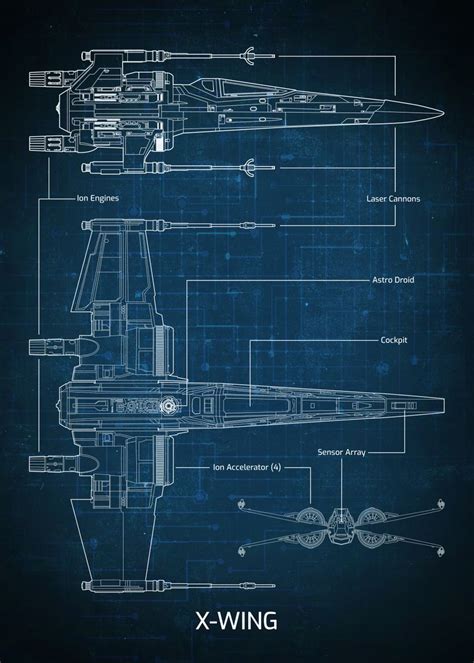 'X-Wing Blueprint' Poster, picture, metal print, paint by Star Wars | Displate