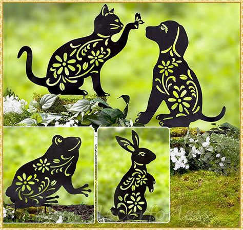 Metal Animal Silhouette Garden Yard Stake Outdoor Lawn Art DOG CAT FROG or BUNNY - Statues ...