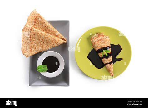 pancake with chocolate, crepe isolated on white background Stock Photo - Alamy